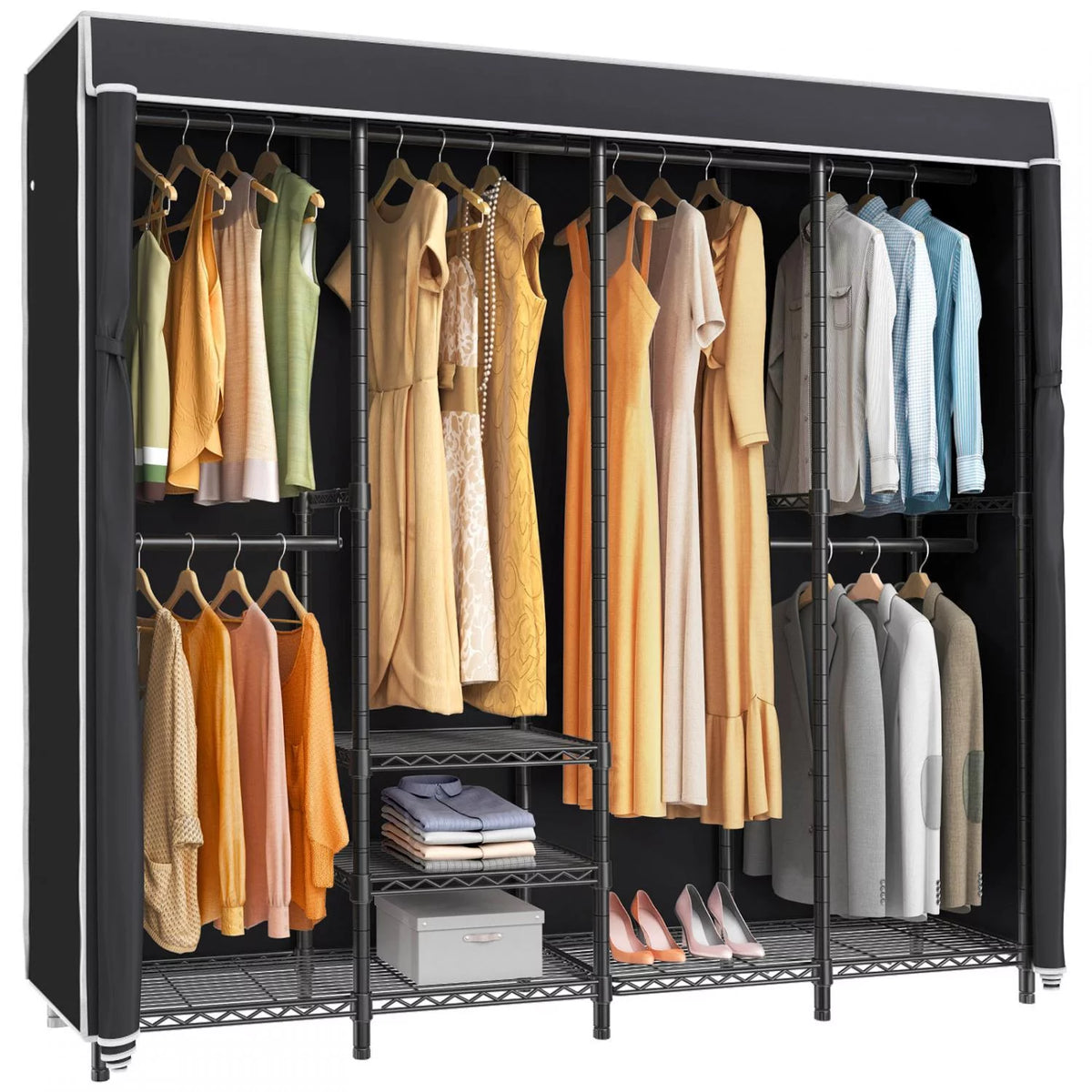 Black Metal Clothing Rack with Cover Z6526