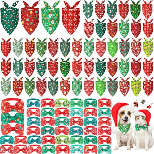 100 Pcs Christmas Dog Bandanas and Collar Bow Ties Set F762180