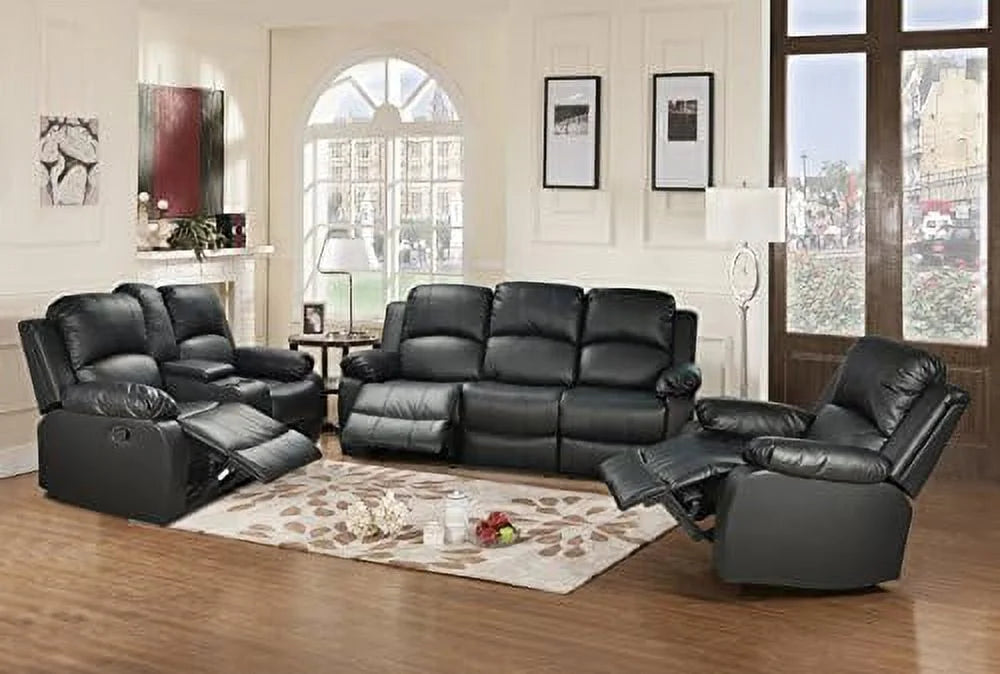 Black 3 Piece Recliner Sofa Loveseat and Chair A852