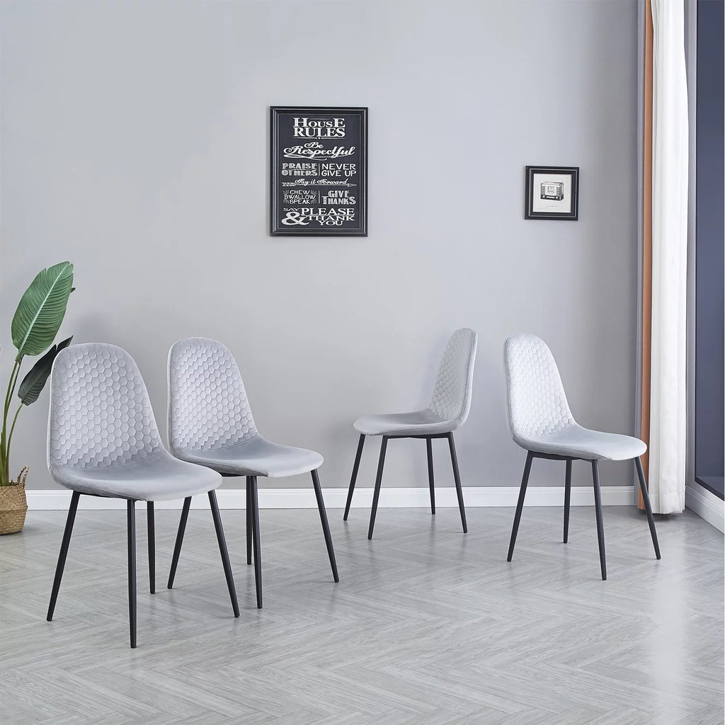 5 Piece Glass Dining Table Set with 4 Velvet Chairs E221470