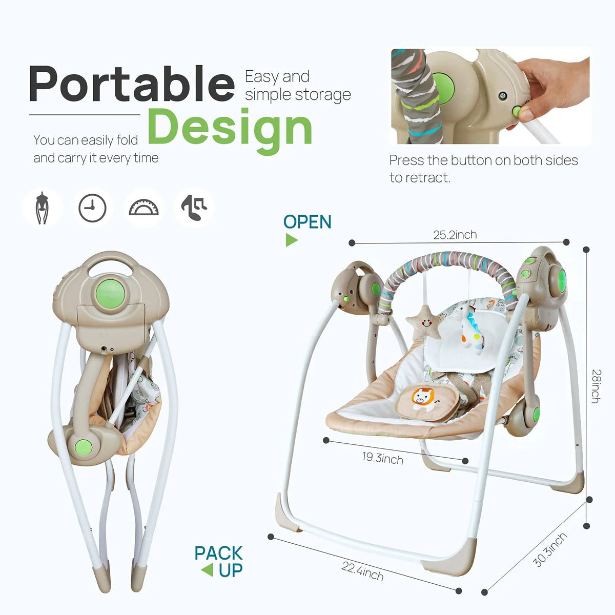 Portable Electric Baby Swing 6-25 lb Khaki K5963