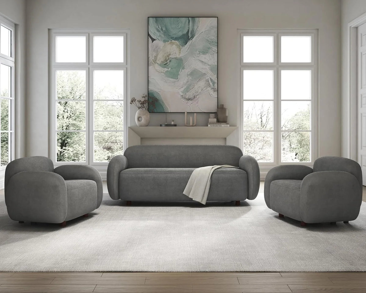 Boucle Sofa 3 Piece Set Grey T31713