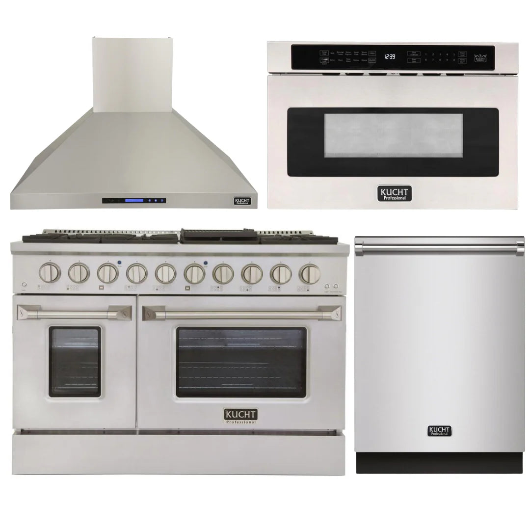 48 in. Natural Gas Range, Range Hood, Microwave Drawer, Dishwasher Package J3456