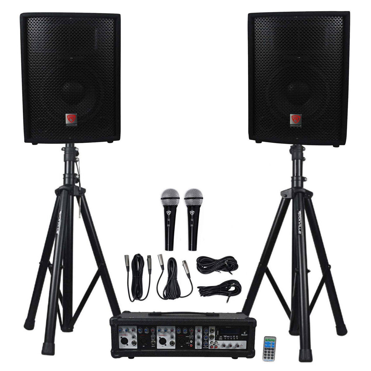 PA System Mixer Amp 10" Speakers Stands Mic I472