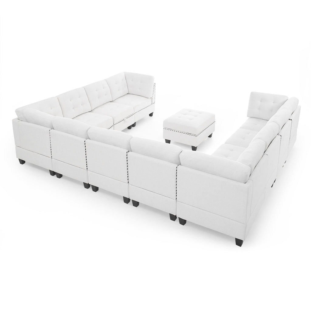 U Shape Modular Sectional Sofa with Seven Single Chair, Four Corner and One Ottoman, Ivory R8301