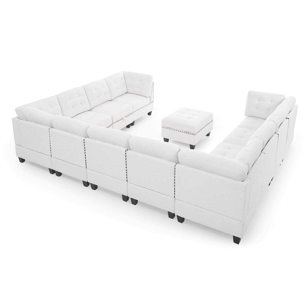 U Shape Modular Sectional Sofa with Seven Single Chair, Four Corner and One Ottoman, Ivory R8301