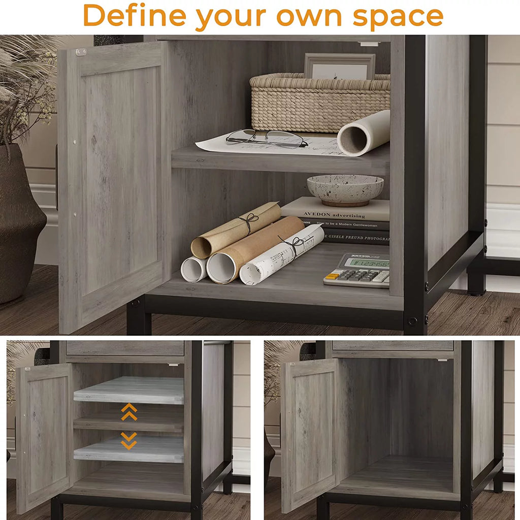 L Shaped Office Desk with Drawer and Storage Cabinet X8893