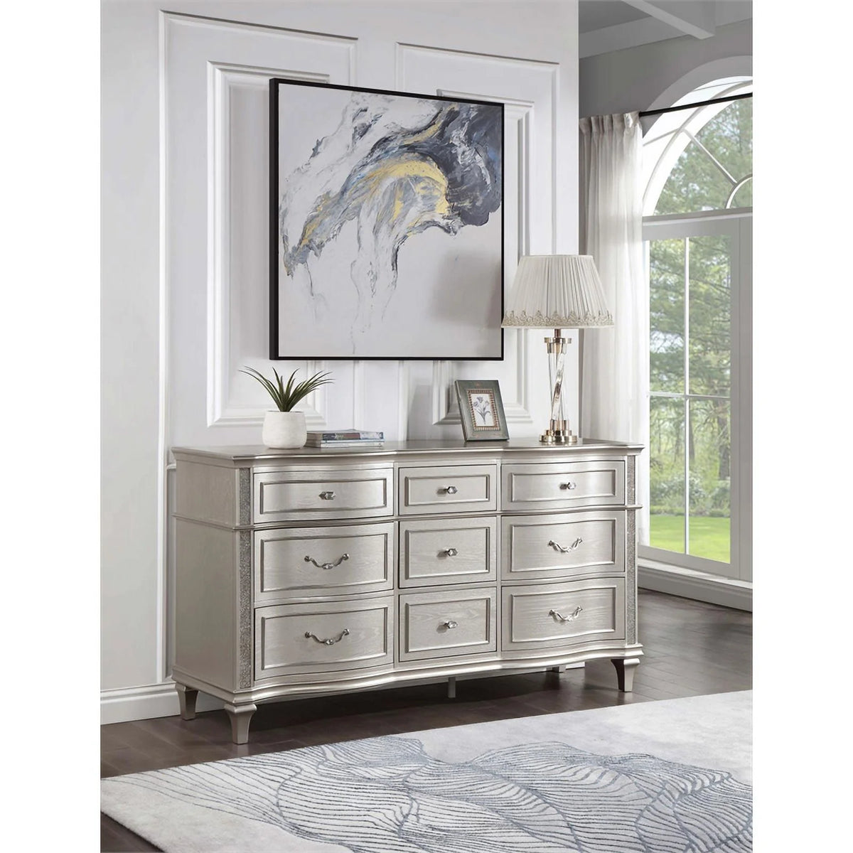 9 Drawer Silver Oak Dresser F607543