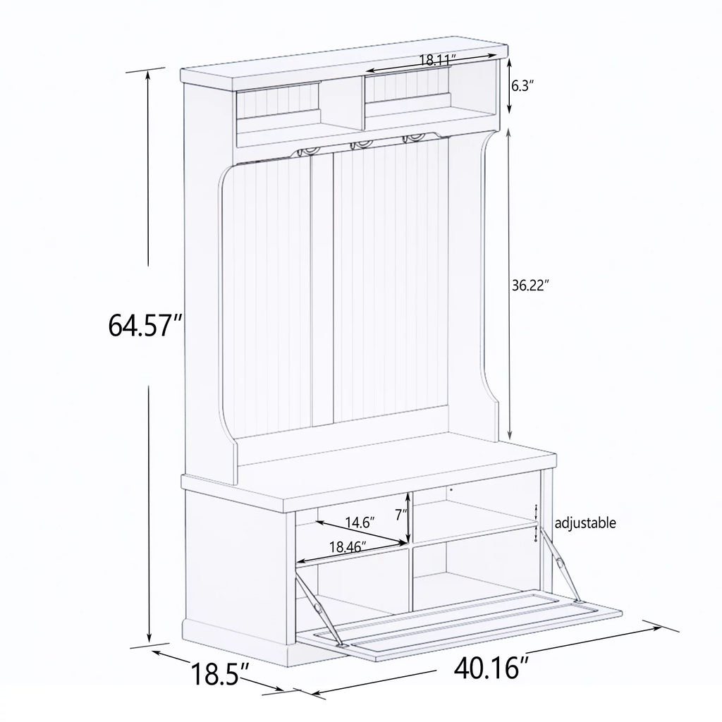 White Entryway Hall Tree with Coat Rack and Storage Bench T248275