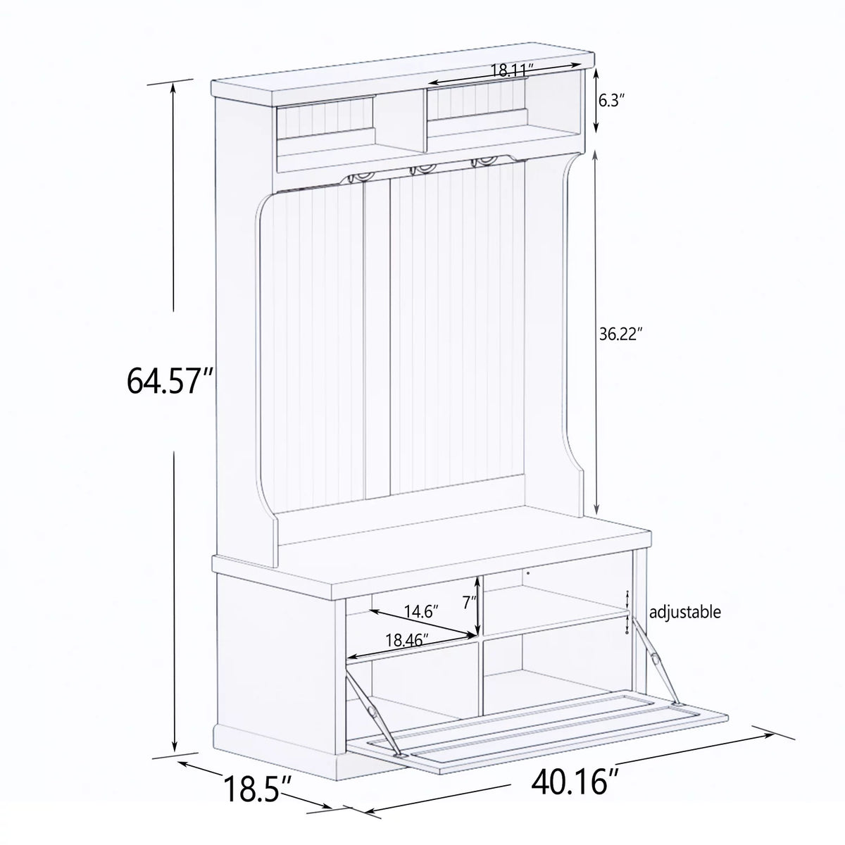White Entryway Hall Tree with Coat Rack and Storage Bench T248275