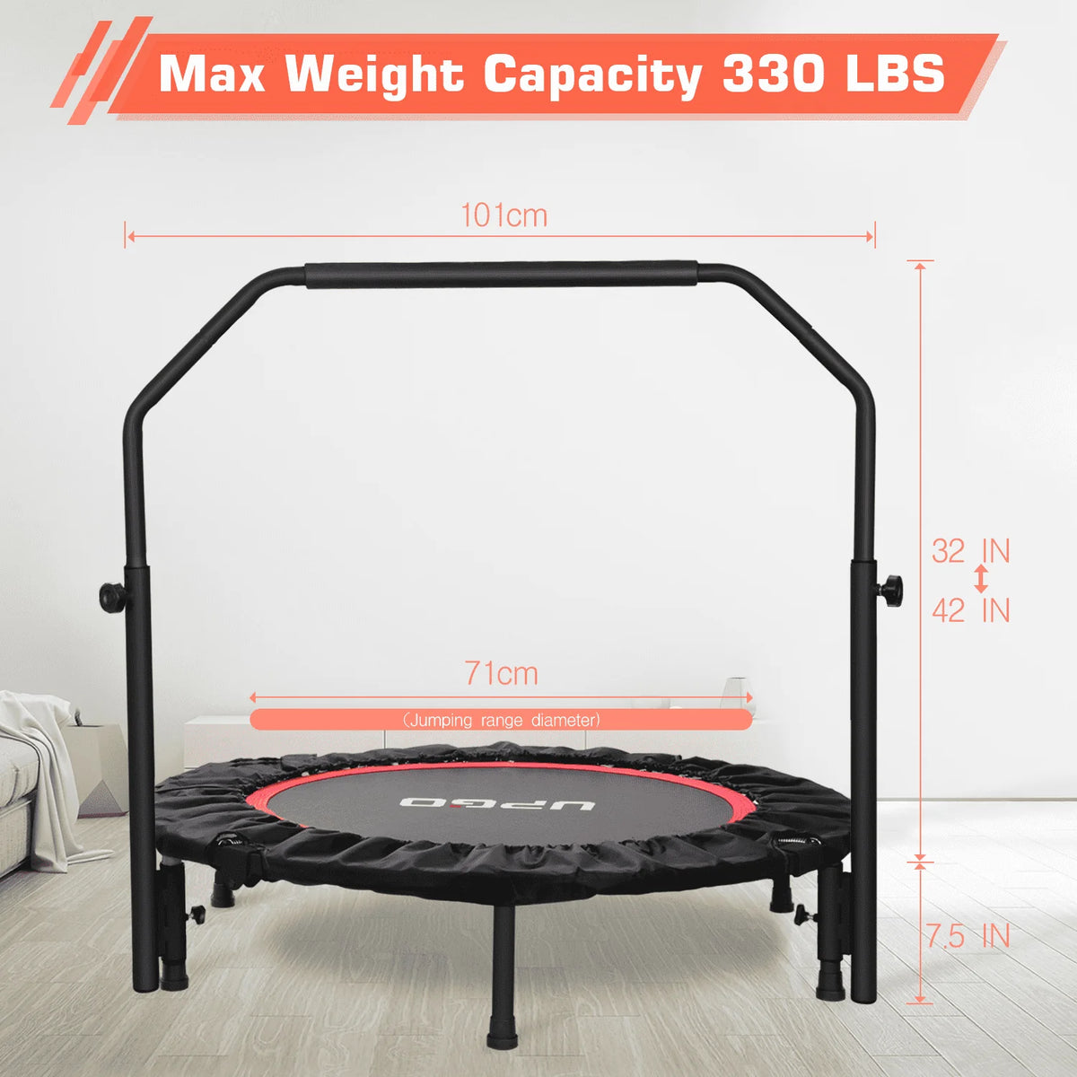 40 Foldable Fitness Trampoline with Adjustable Foam Handle K621