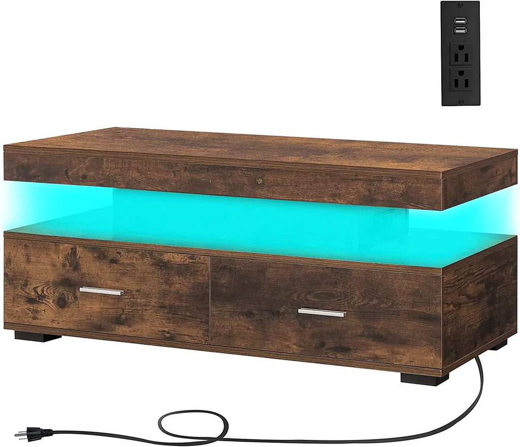 Led Coffee Table with Charging Station, 21 Color Change, 2 Tiers T489