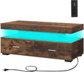 Led Coffee Table with Charging Station, 21 Color Change, 2 Tiers T489