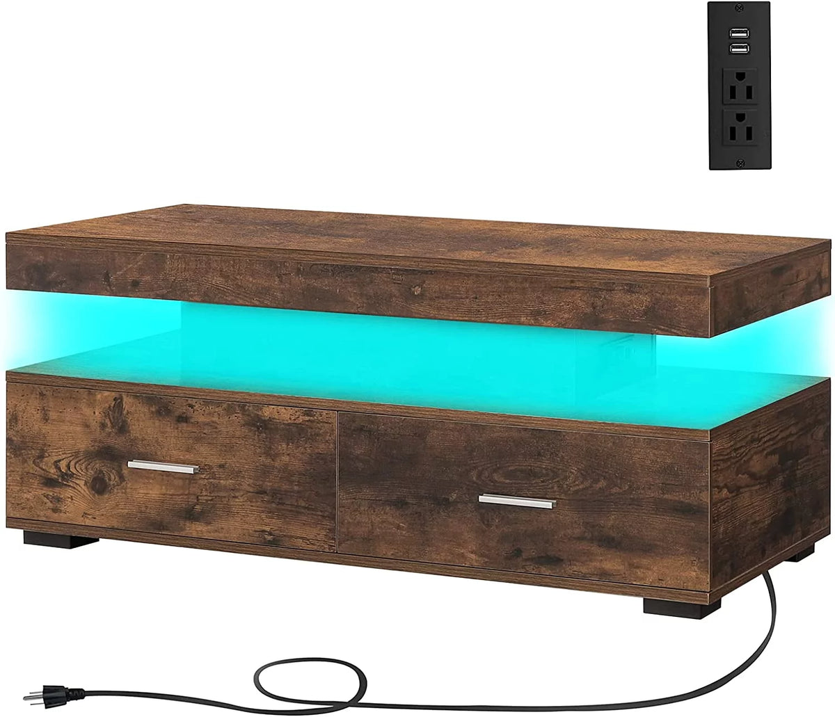 Led Coffee Table with Charging Station, 21 Color Change, 2 Tiers T489