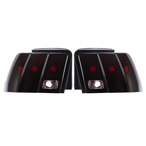 Pair Tail Lights Compatible with 1999-2004 Ford Mustang Rear Brake Lamps Red Smoke Lens Left & Right K6098