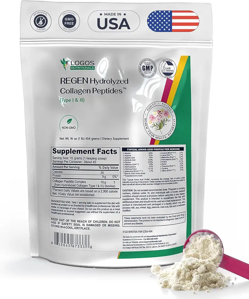 Hydrolyzed Collagen Peptides Powder 16 oz Type 1 and 3 G78898