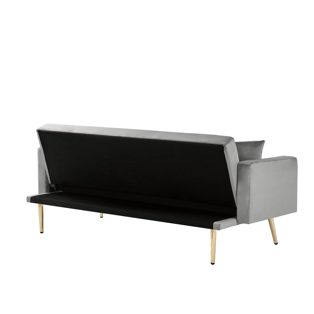 Gray Velvet Convertible Sofa Bed with 2 Pillows K765149