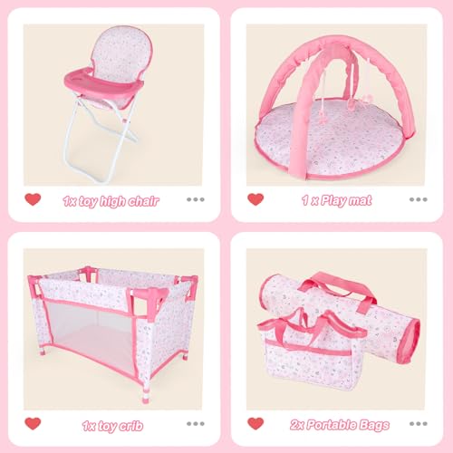 Pink 6 in 1 Baby Doll Playset with Furniture E68378