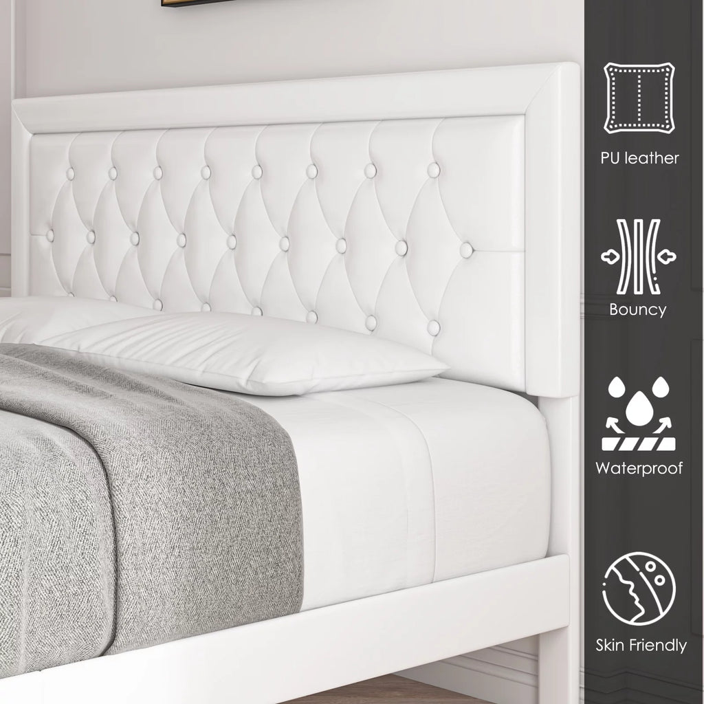 Queen Size Black PU Leather Upholstered Platform Bed Frame F301