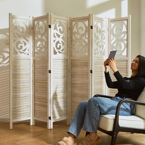 4 Panels Wood Carved Folding Room Divider G895599