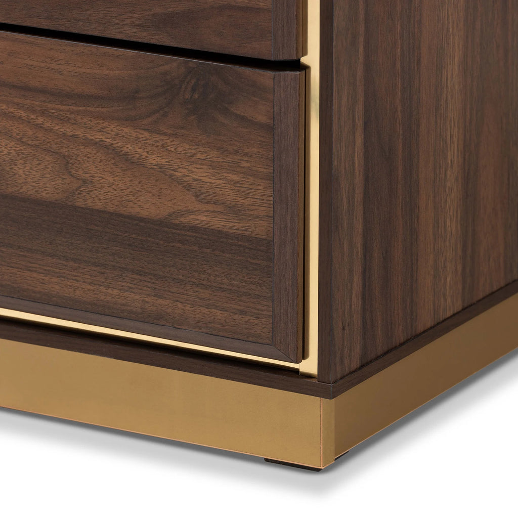 Walnut Brown Wood and Gold Metal 8-Drawer Dresser Q15883