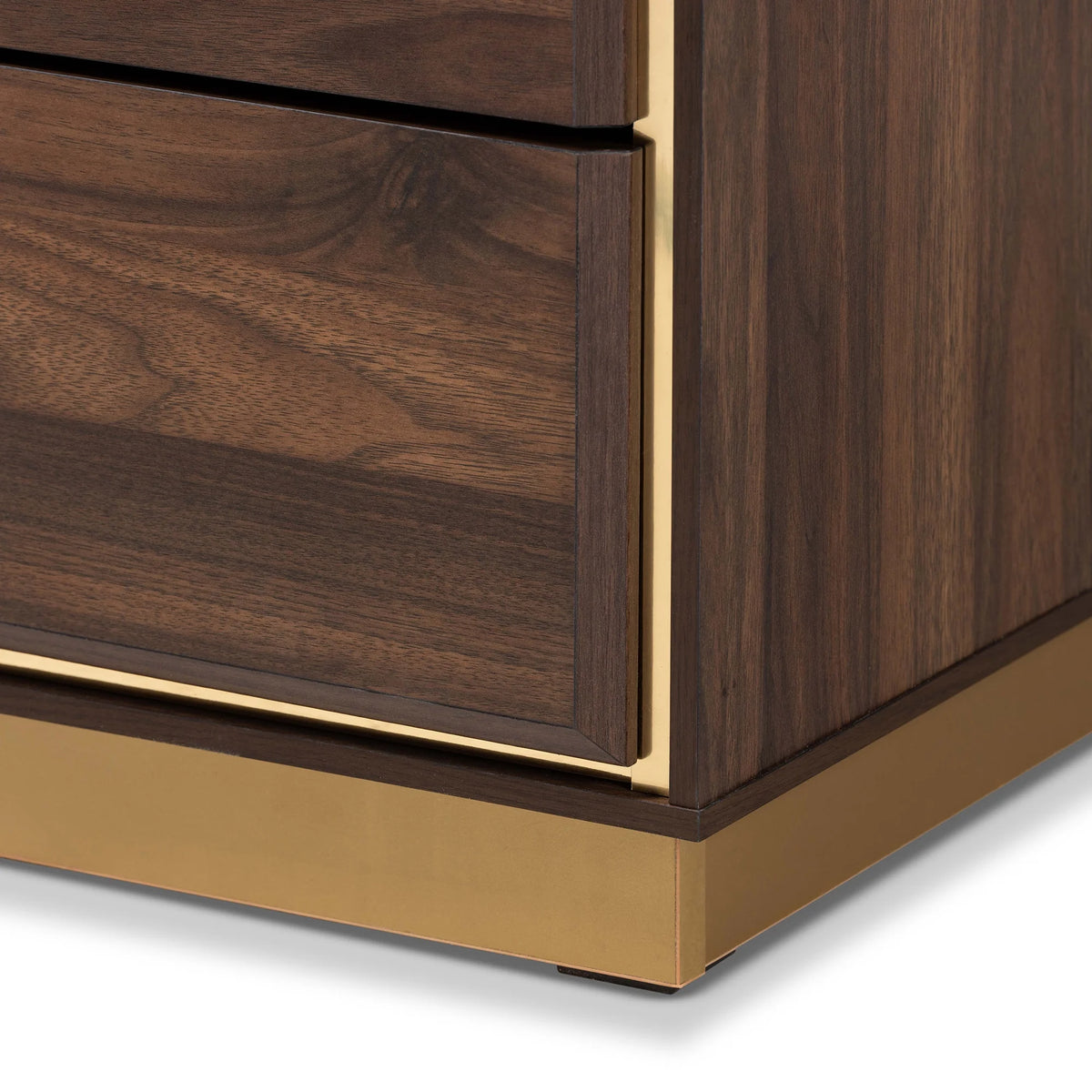 Walnut Brown Wood and Gold Metal 8-Drawer Dresser Q15883