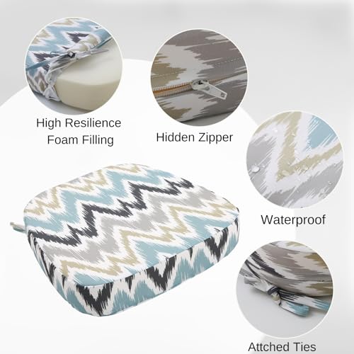 Outdoor Chair Cushions Set of 4, 17" x 17" x 3" Thick D-Shaped Waterproof with Ties H86990