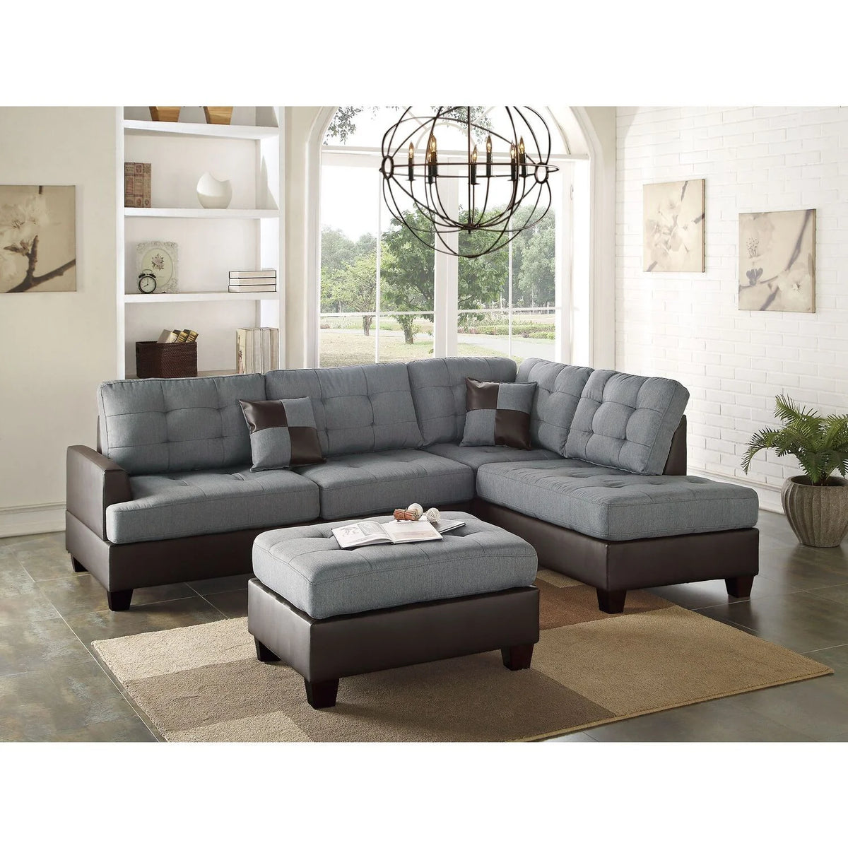 3 Piece Fabric Sectional Sofa Set with Ottoman S306053