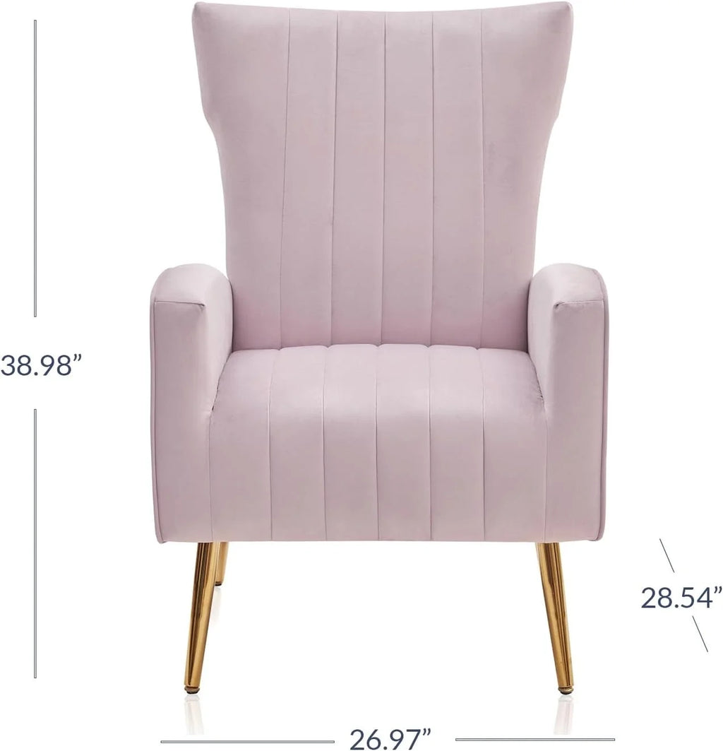 Pink Velvet Upholstered Accent Chair with Metal Legs E68911