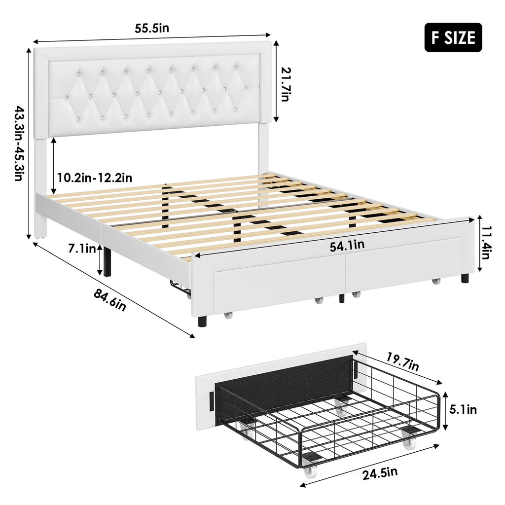 Queen Size Black PU Leather Upholstered Platform Bed Frame F301
