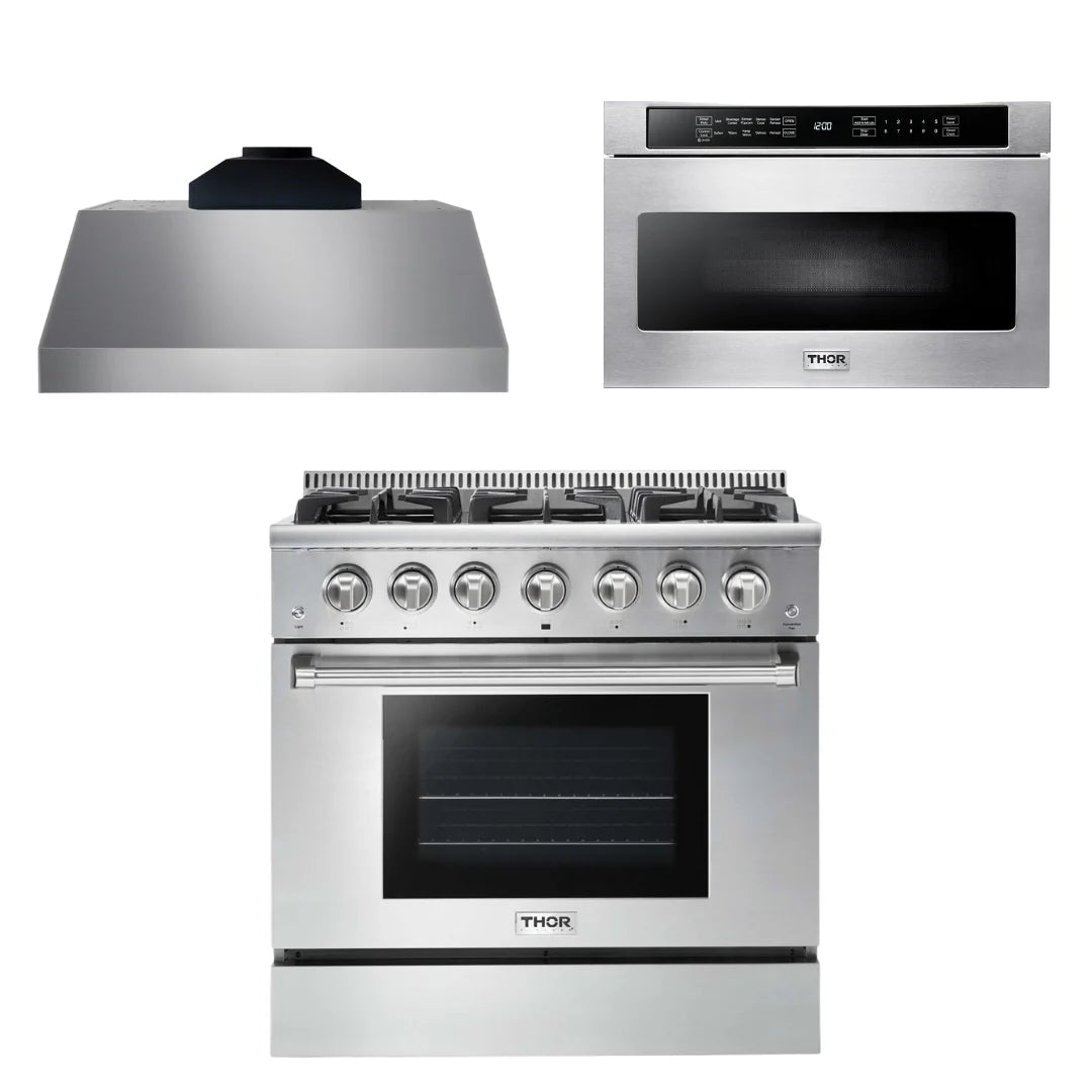 36 Propane Gas Range, Range Hood, Microwave X68078