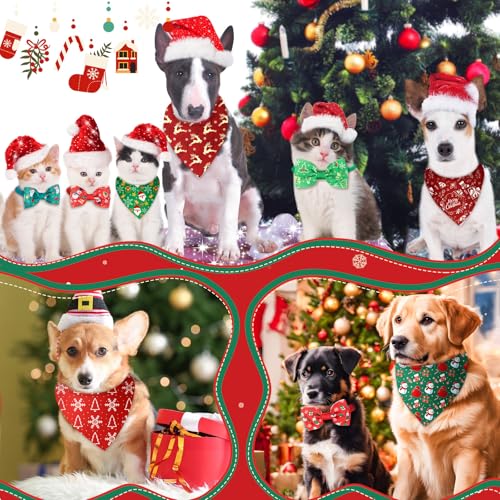 100 Pcs Christmas Dog Bandanas and Collar Bow Ties Set F762180