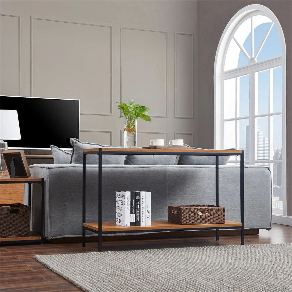 Oak Wood Console Table with Storage Shelf K235