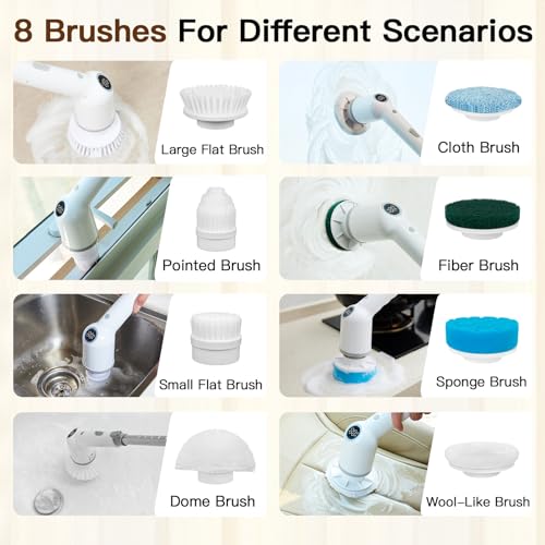 Cordless Electric Spin Scrubber with 8 Replaceable Brush Heads Y61238