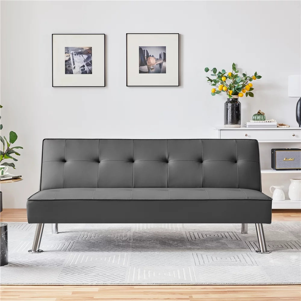 Gray Faux Leather Convertible Futon Sofa Bed K808758