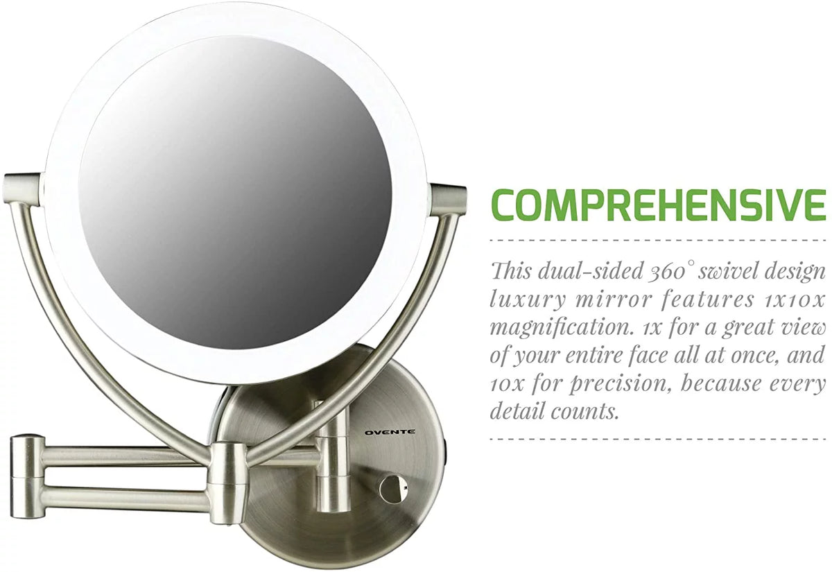 7.5" Lighted Wall Mount Double Sided Makeup Mirror 1X & 10X Magnifier B19877