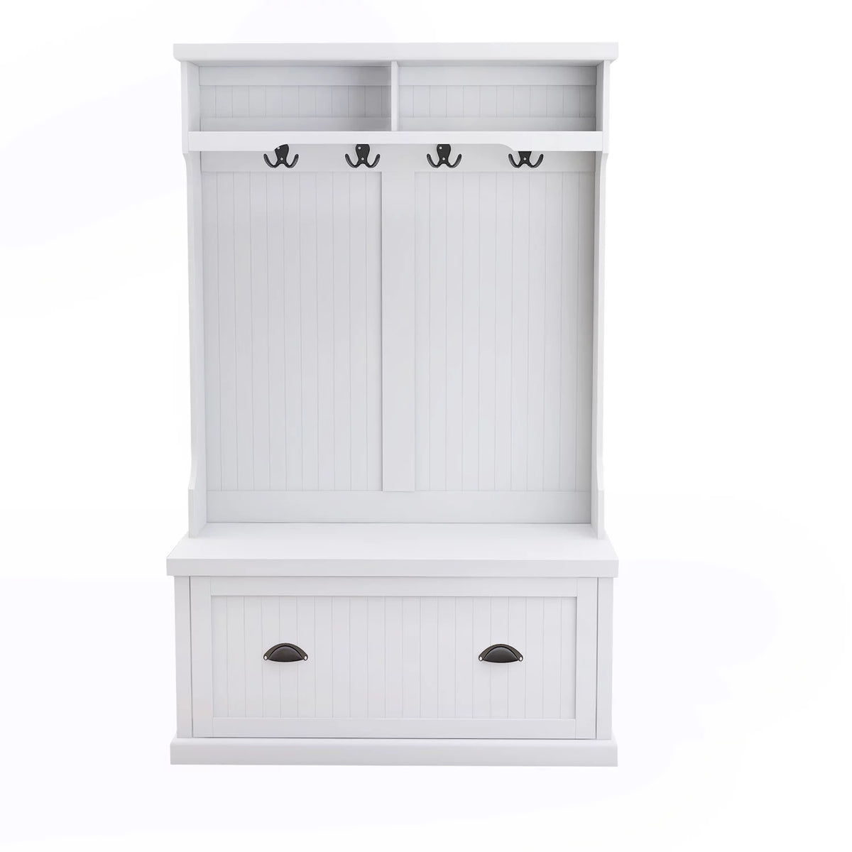 White Entryway Hall Tree with Coat Rack and Storage Bench T248275