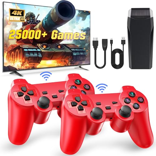 Wireless Retro Game Console with 25000+ Built-in Games, 4K HDMI Output, 2.4GHz Wireless Controller (Red) V513555