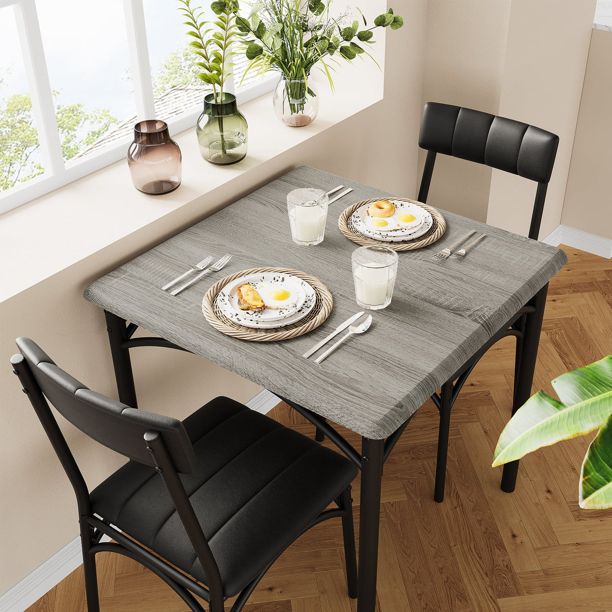 3 Piece Square Dining Table Set with 2 Upholstered Chairs M556