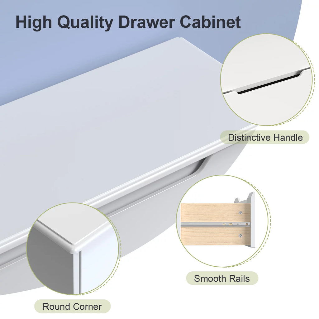 White 3 Drawer Wood Dresser W302