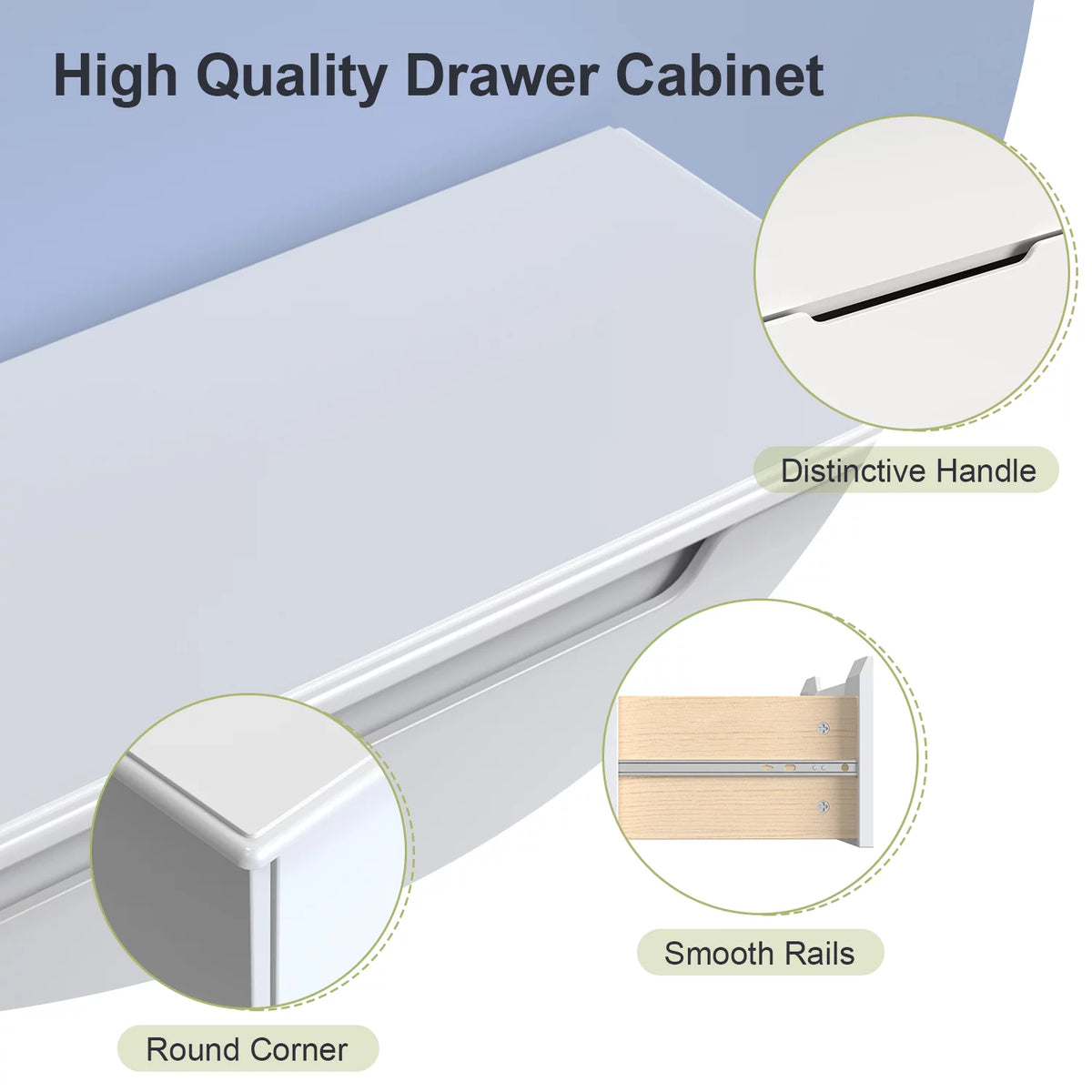 White 3 Drawer Wood Dresser W302