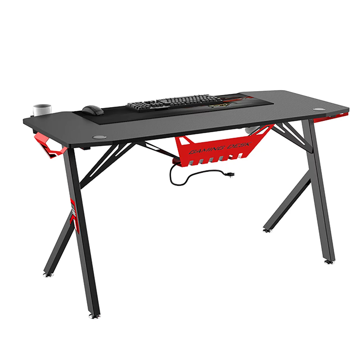Gaming Desk Computer Desk Table with Headphone Holder, Cup Holder, Black Panel, Mouse Pad G969