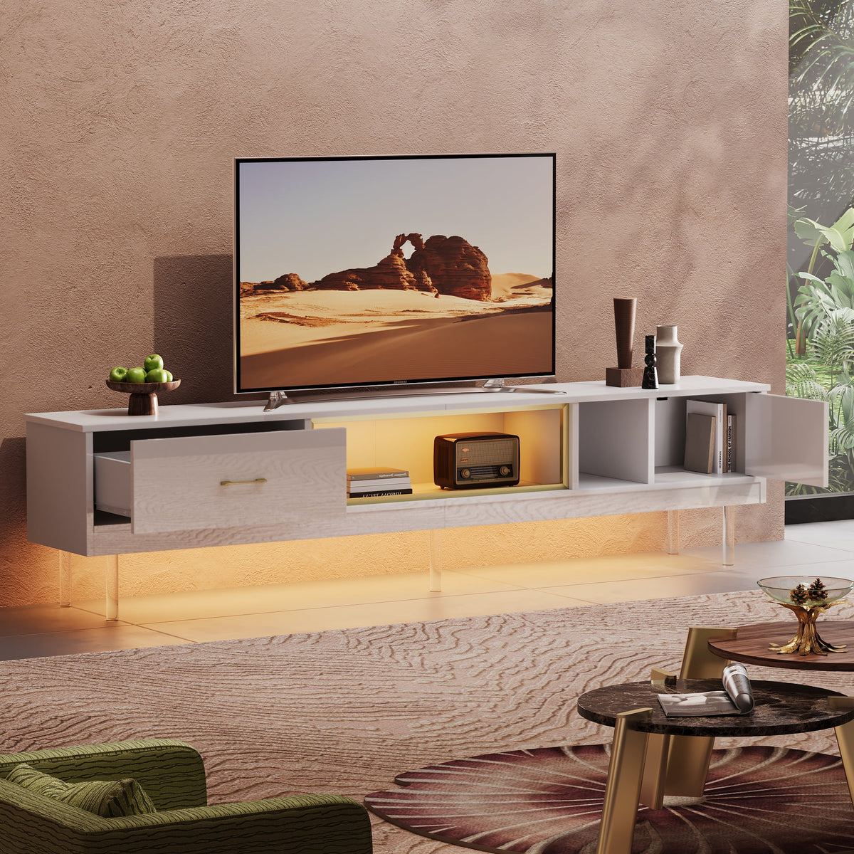 Black TV Stand with LED Lights and Drawer Y410589