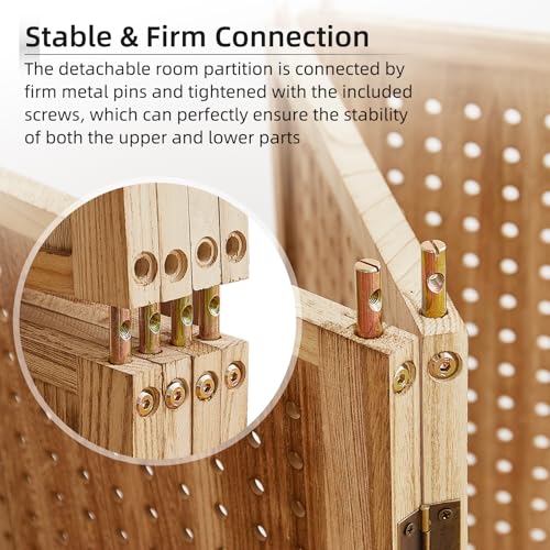 5.6Ft Wood Pegboard 4 Panel Folding Room Divider A8214