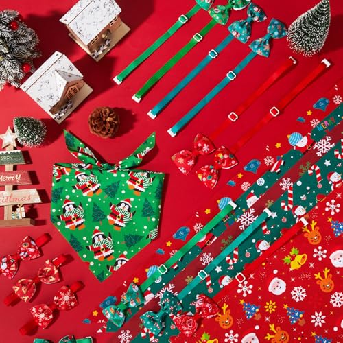 100 Pcs Christmas Dog Bandanas and Collar Bow Ties Set F762180