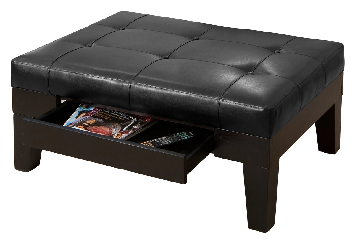 Black and Dark Brown Bonded Leather Tufted Ottoman T128748