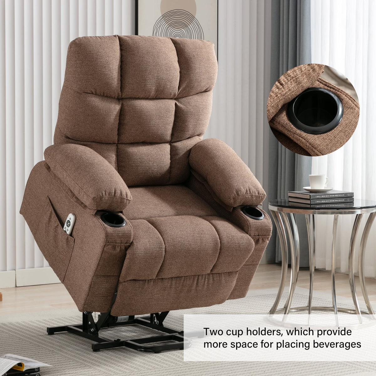 Brown Power Lift Recliner Chair with Massage and Heating O253608