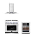3 Piece Kitchen Appliance Package with Gas Range Range Hood and Wine Refrigerator W493