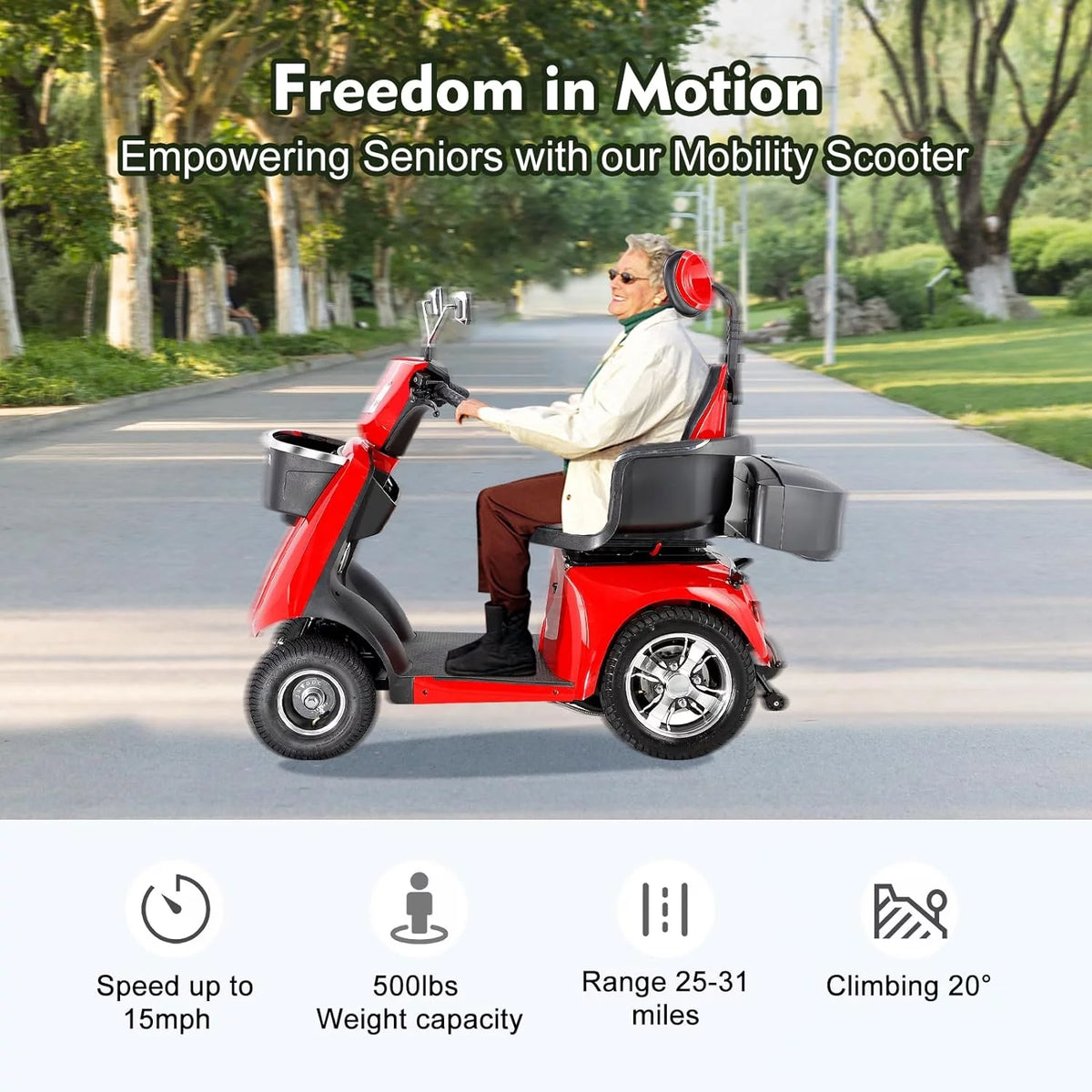 4 Wheel 800W Mobility Scooter 500 lb Capacity N8479