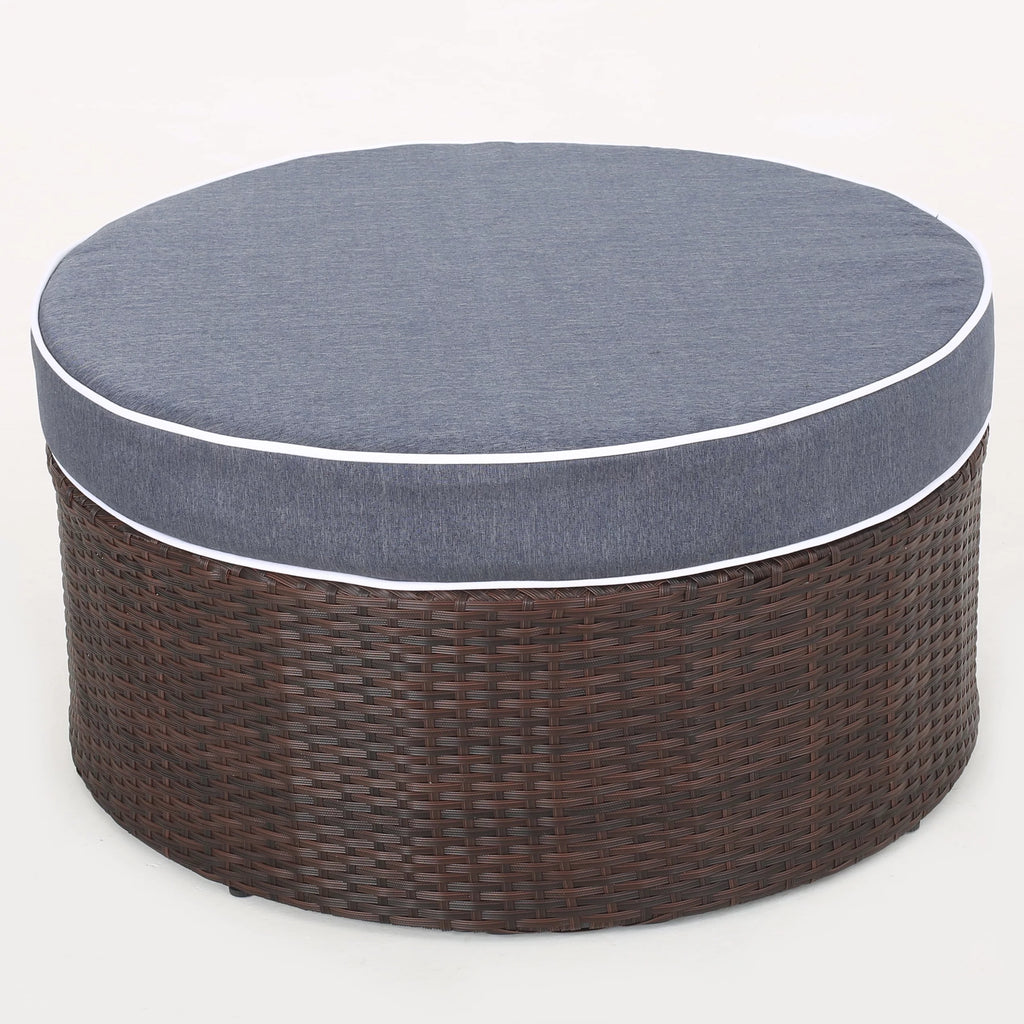 5 Piece Outdoor Wicker Seating Set with Ottoman and Cushions E8125